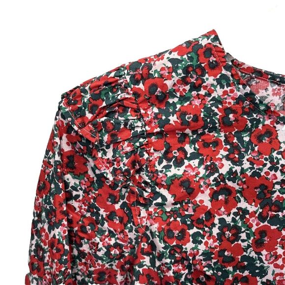 J.Crew Red Floral Cotton Poplin Ruffle Blouse Women’s Small Long Sleeve Pullover - Picture 7 of 10